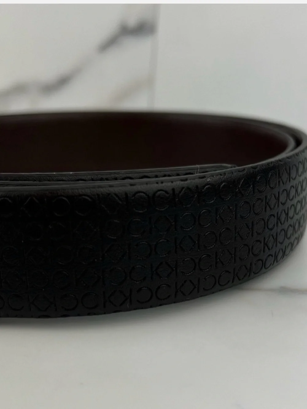 Calvin Klein Brown Synthetic Leather Belt with Silver Buckle